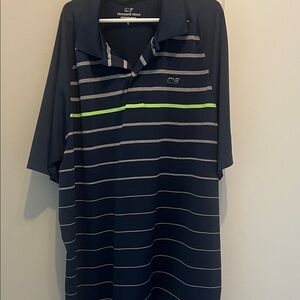 Vineyard Vines Polo in Navy with Gray and Green Stripes